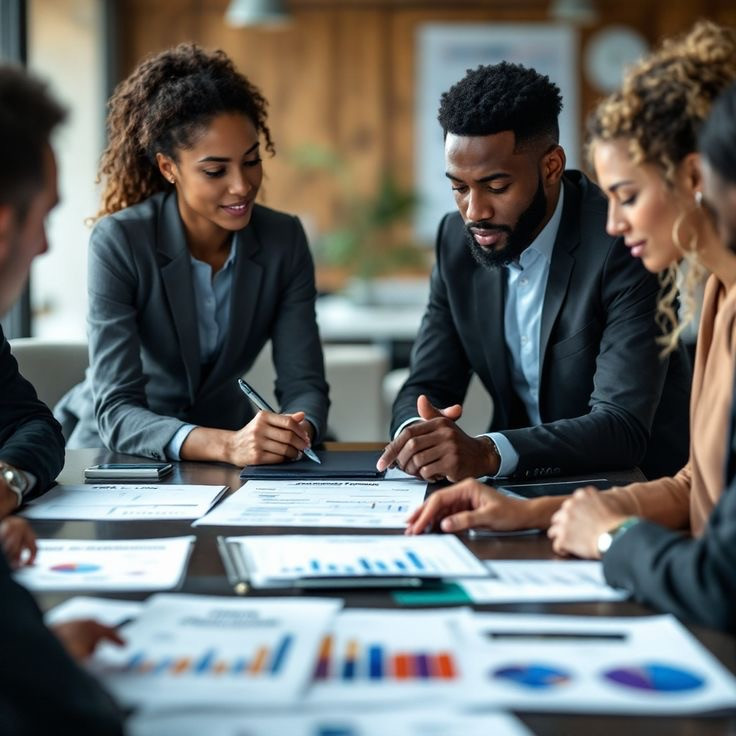 Des professionnels africains en réunion autour de documents de gestion